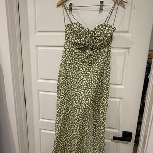 Zara Olive Floral Dress with Spaghetti Straps